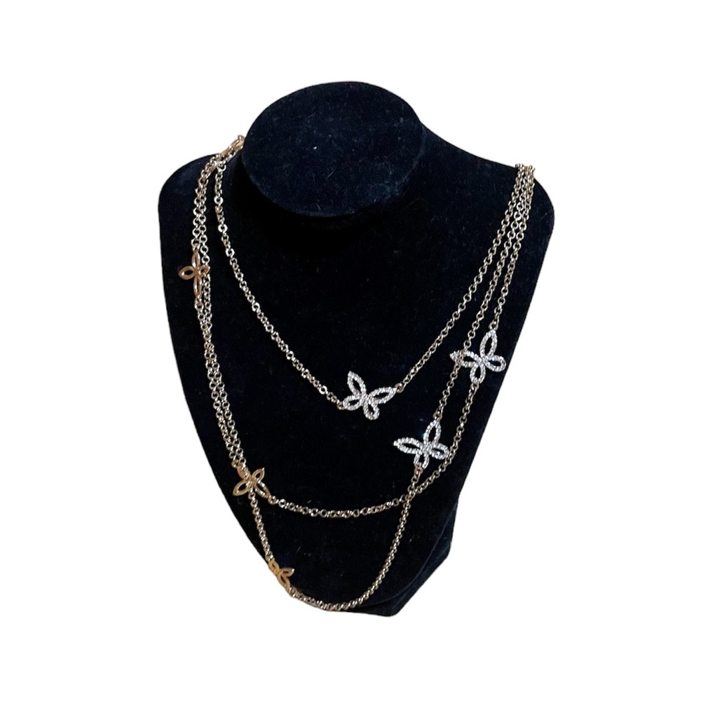 Layered Gold Chain Rhinestone Butterfly Necklace - Picture 2 of 7